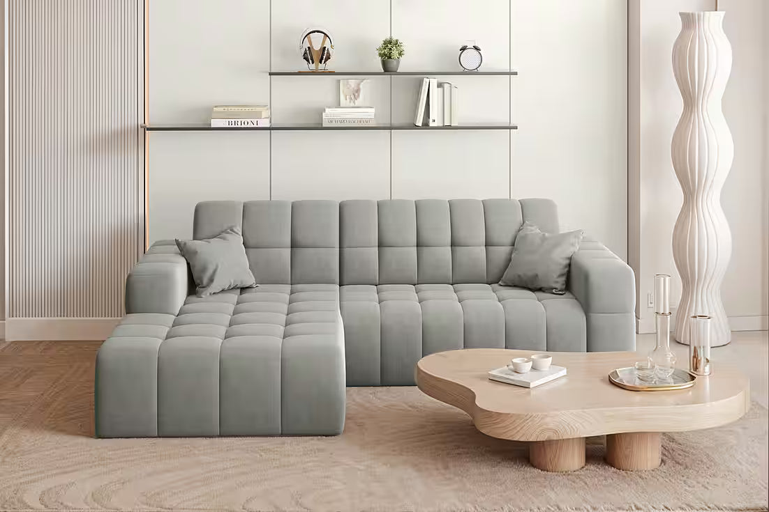 Ecksofa Nova (links) in Samtvelours, 265 cm Breite