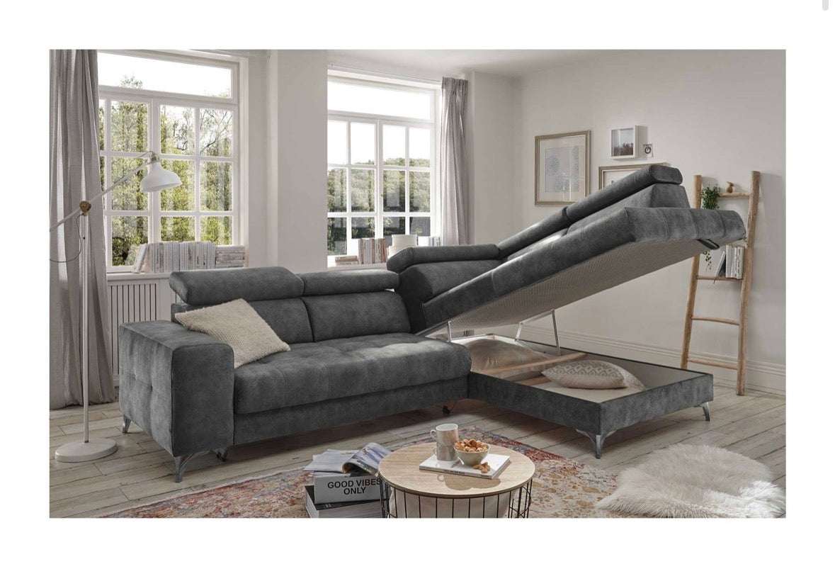 Elektrisches Ecksofa in Samt, 282cm Breite | PolsterOase