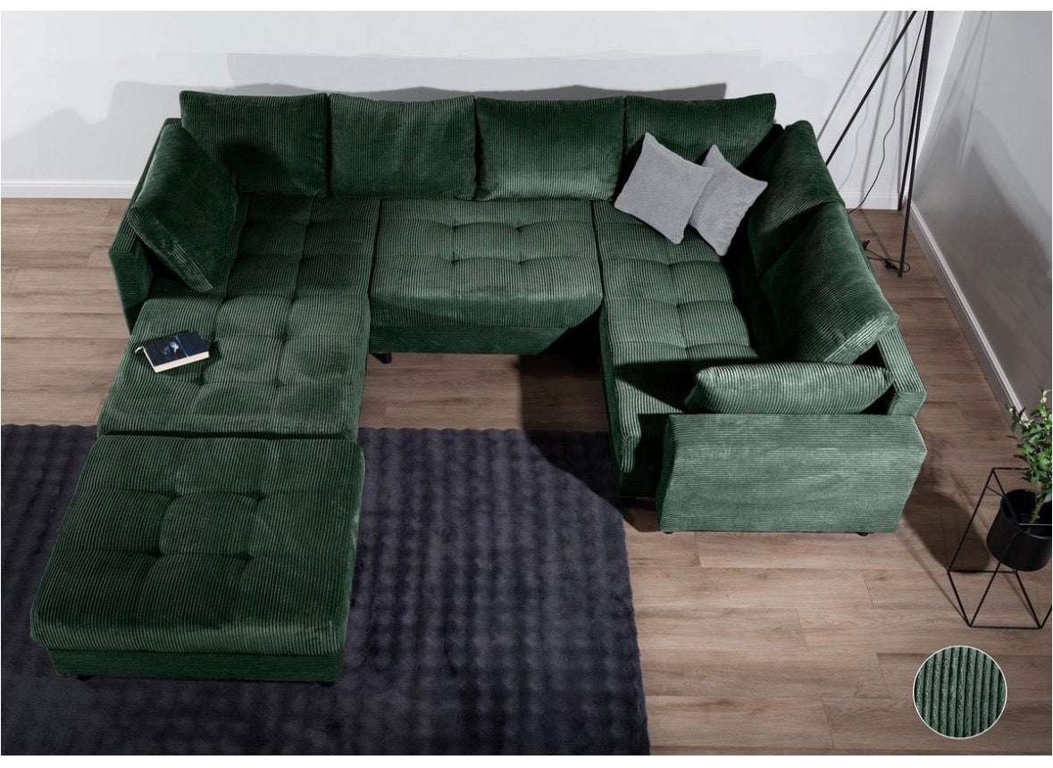 Wohnlandschaft mit Hocker in Cord, 298cm Breite | PolsterOase