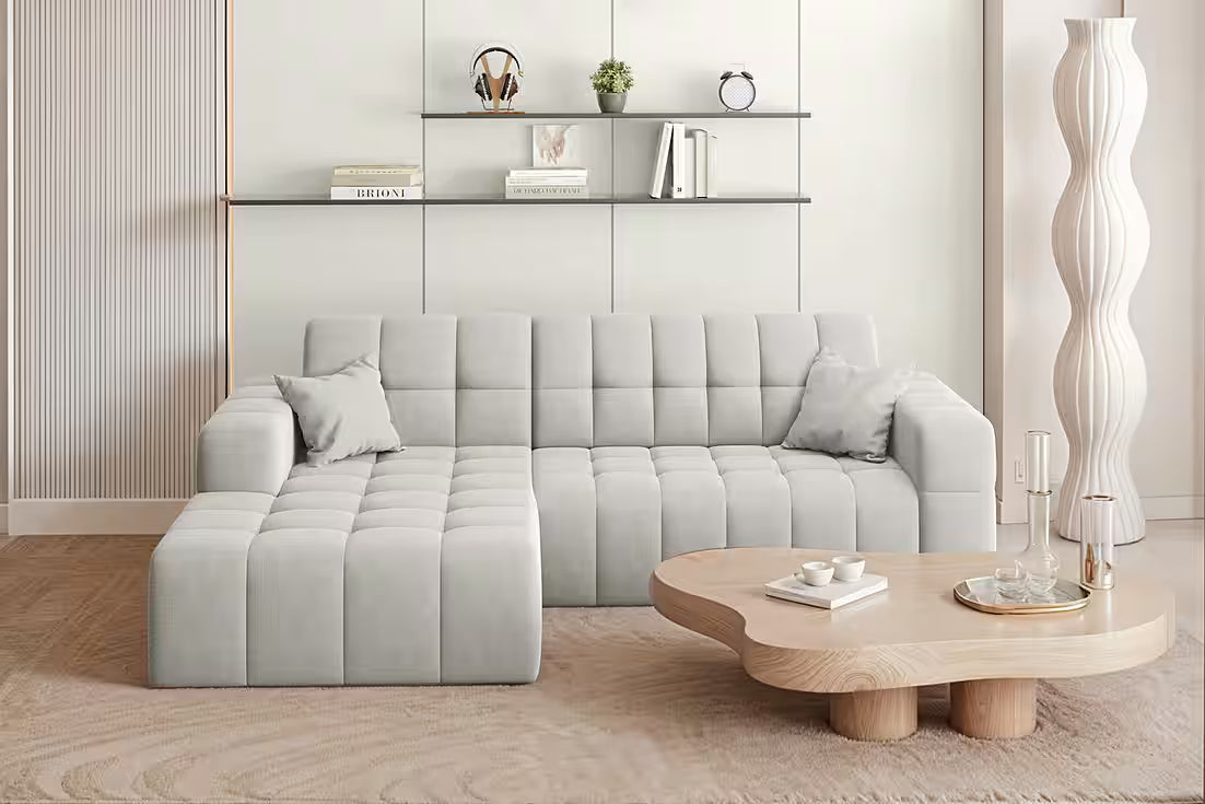 Ecksofa Nova (links) in Samtvelours, 265 cm Breite