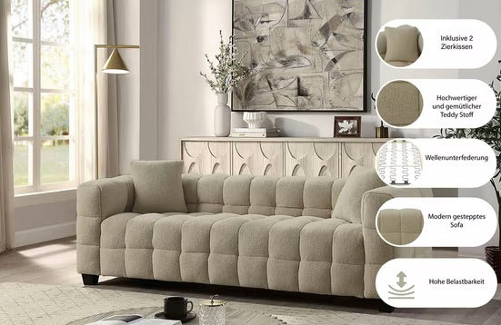 3-Sitzer Sofa in Teddy, 206 cm Breite