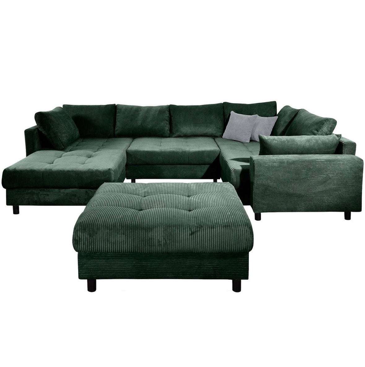 Wohnlandschaft mit Hocker in Cord, 298cm Breite | PolsterOase