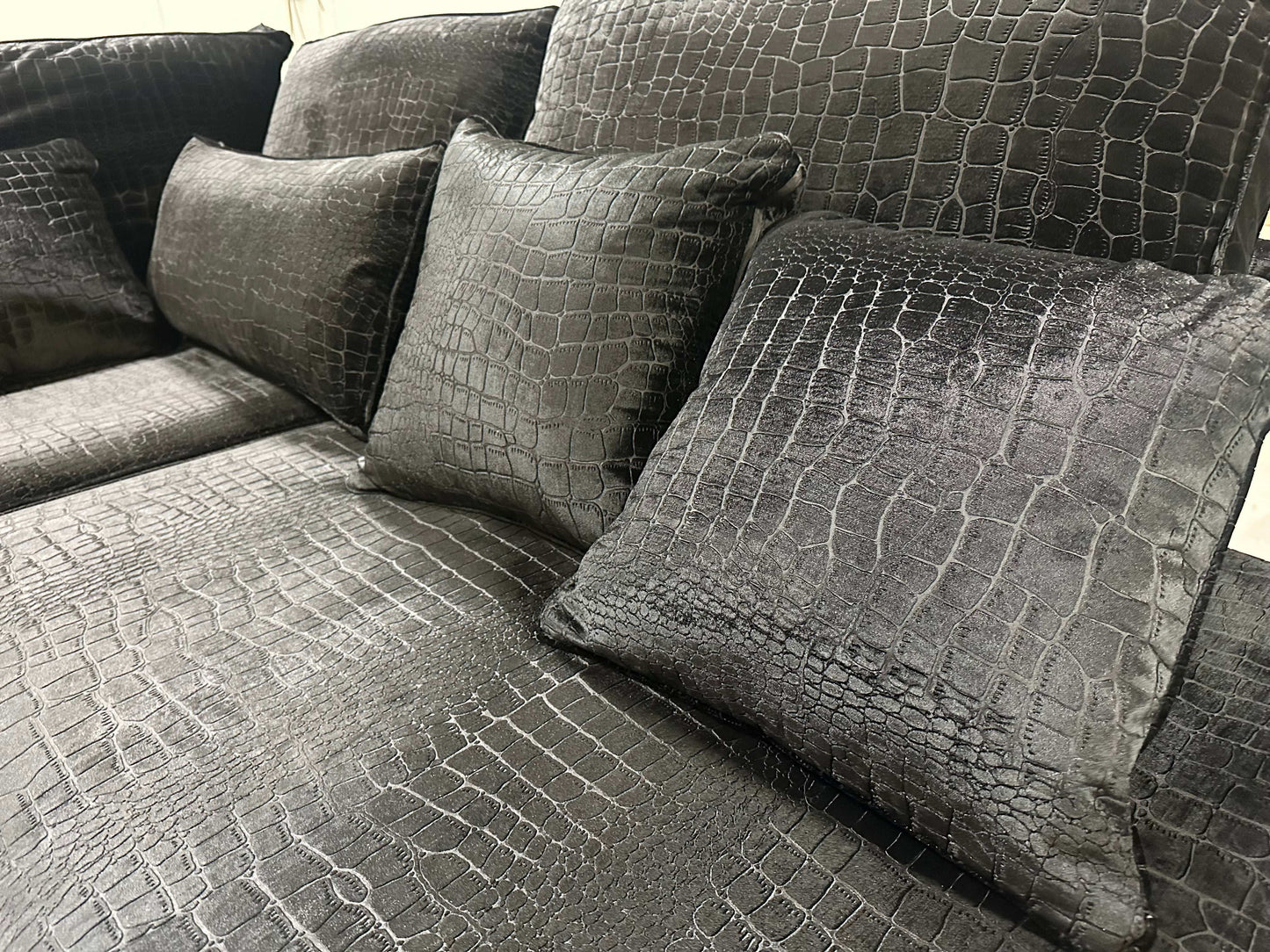 Ecksofa L-Form in Samt Kroko-Optik Anthrazit