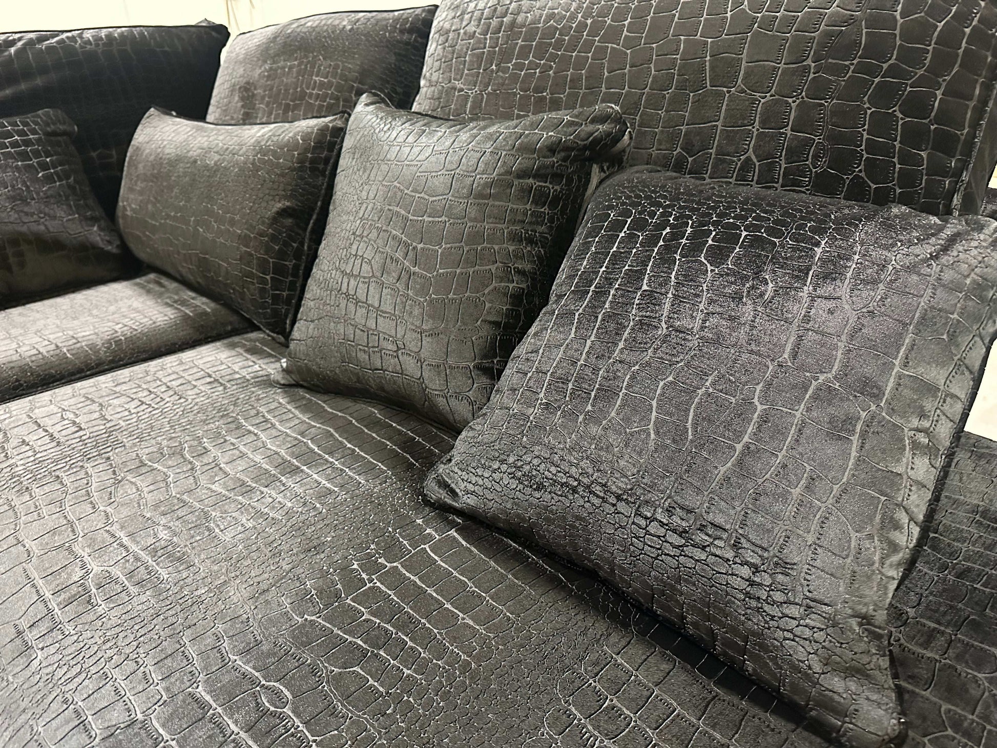 Ecksofa L-Form in Samt Kroko-Optik Anthrazit
