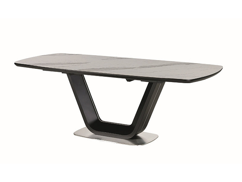 ARMELO Esstisch 160–220 cm – Design Keramiktisch ausziehbar (Marmor Weiß / Schwarz Matt)