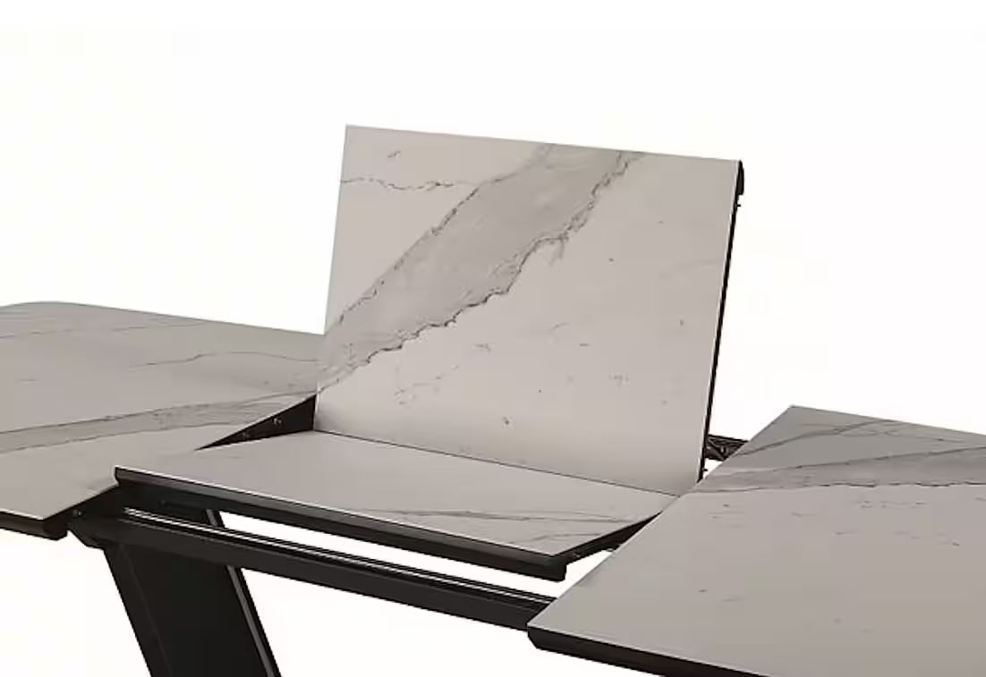 ARMELO Esstisch 160–220 cm – Design Keramiktisch ausziehbar (Marmor Weiß / Schwarz Matt)
