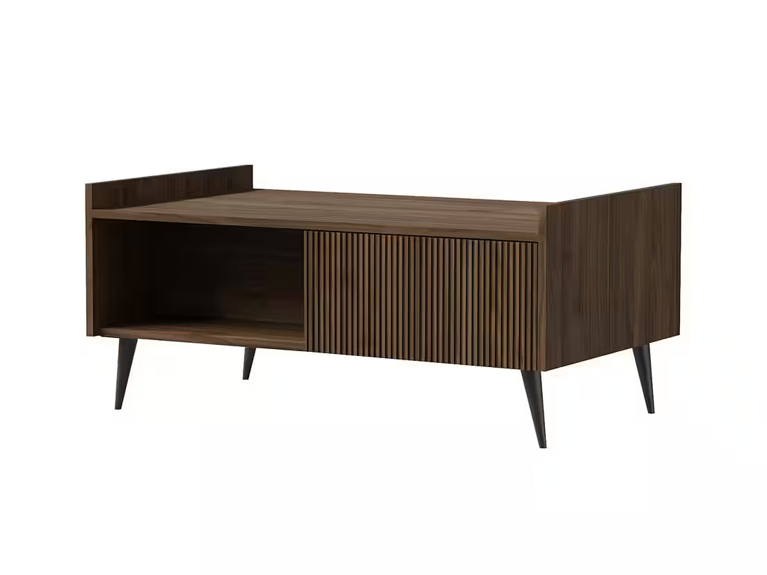 AVEN Couchtisch 100 cm – Design Kaffeetisch mit Schublade & Stauraum (Kaschmir/Nussbaum)