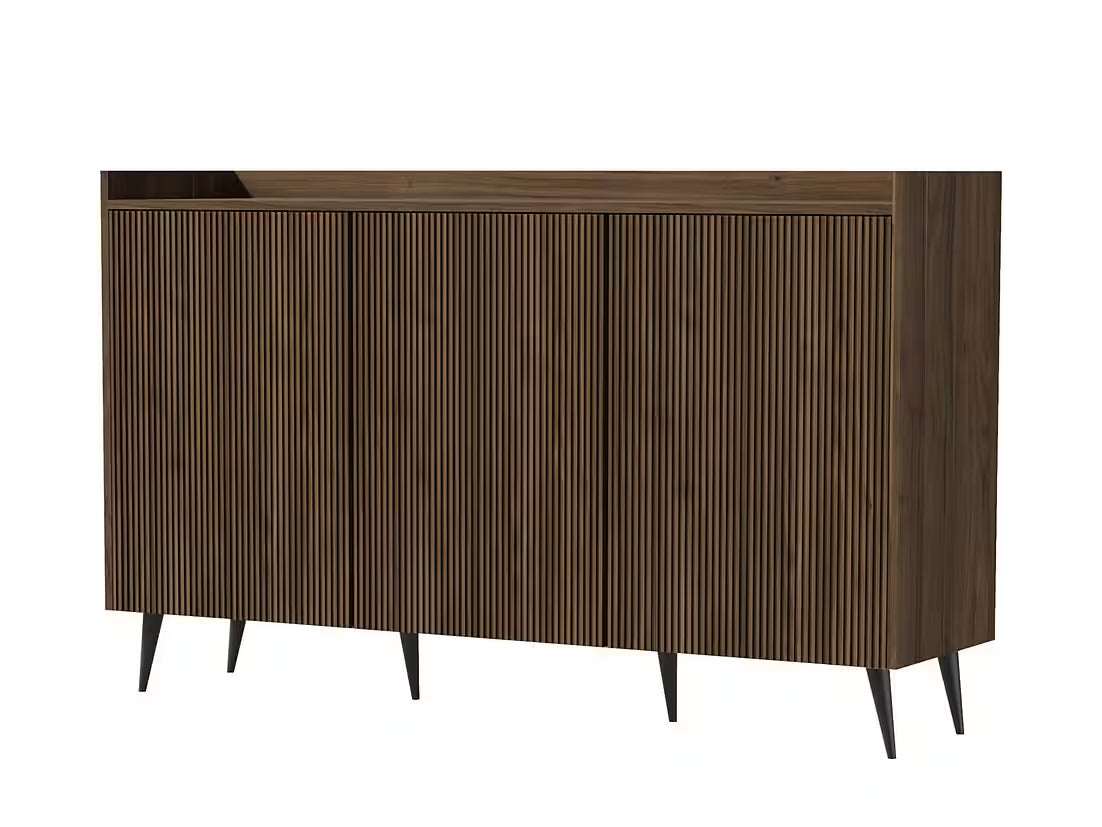 AVEN Sideboard 150 cm – Design Kommode mit 3 Türen (Kaschmir/Nussbaum)