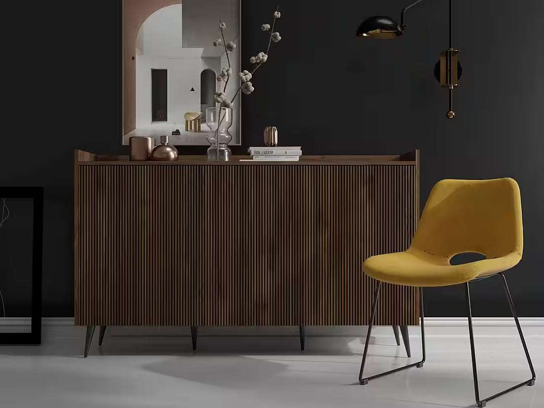 AVEN Sideboard 150 cm – Design Kommode mit 3 Türen (Kaschmir/Nussbaum)