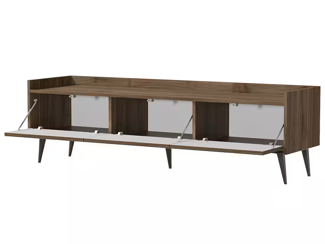 AVEN TV-Board 150 cm – Design Lowboard mit Lamellenfront (Kaschmir/Nussbaum)