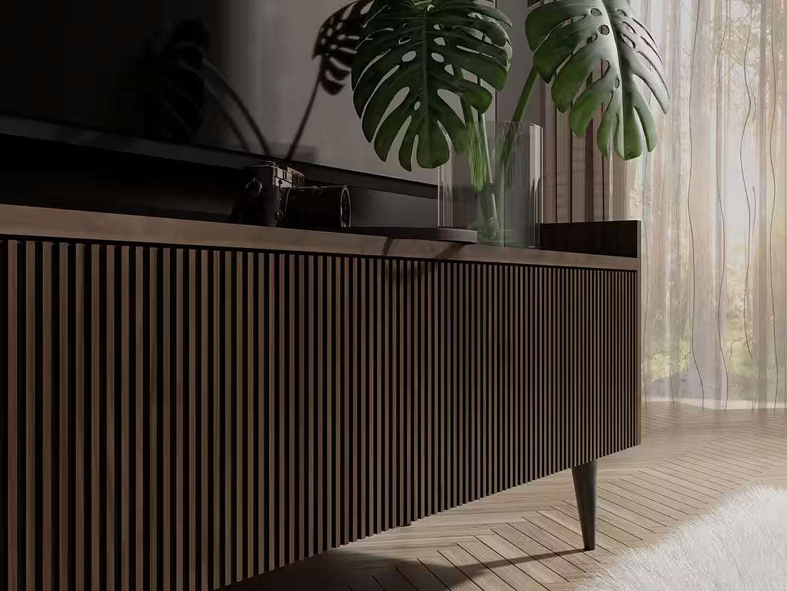 AVEN TV-Board 180 cm – Design Lowboard mit Lamellenfront & 3 Türen