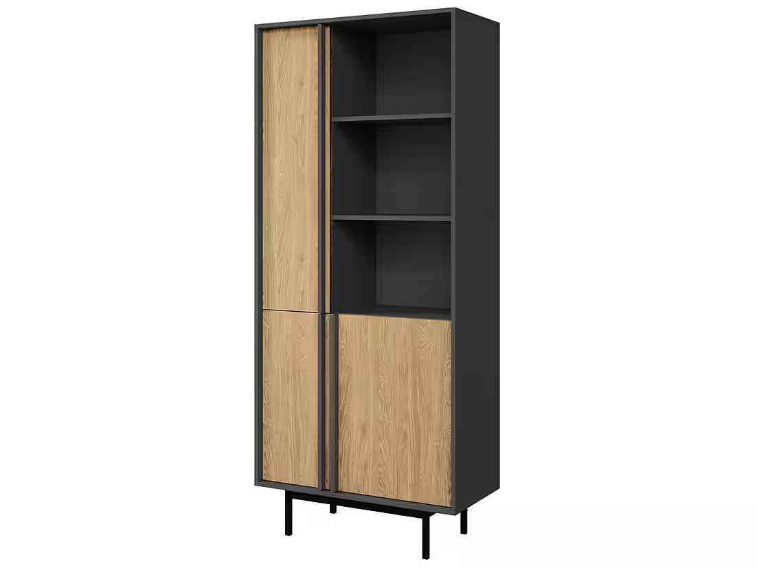 Alva Kleiderschrank 2 Türen – Moderner Design Schrank mit Schubladen & Metallfüßen (Eiche)