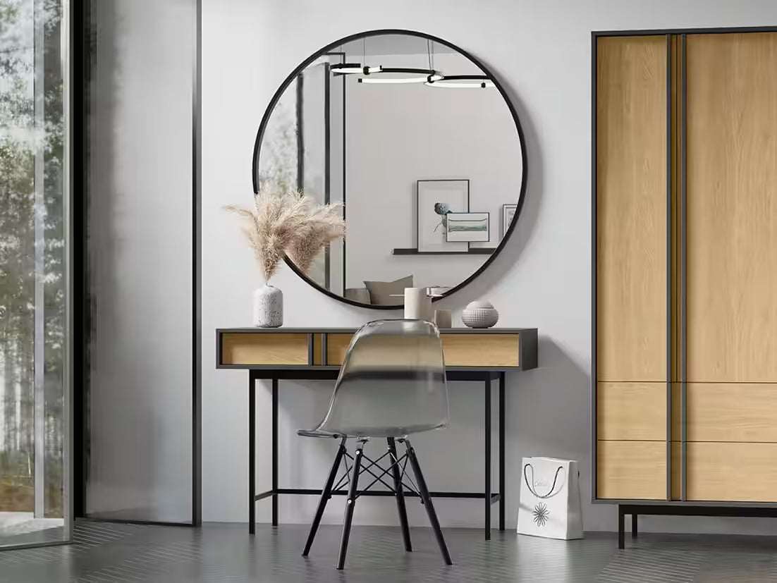 Alva Konsolentisch 123 cm – Moderner Schminktisch mit 2 Schubladen & Metallfüßen (Eiche)