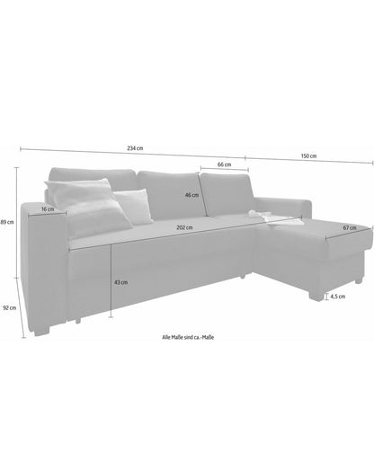 Ecksofa L-Form mit Schlaffunktion und Bettkaten in Anthrazit