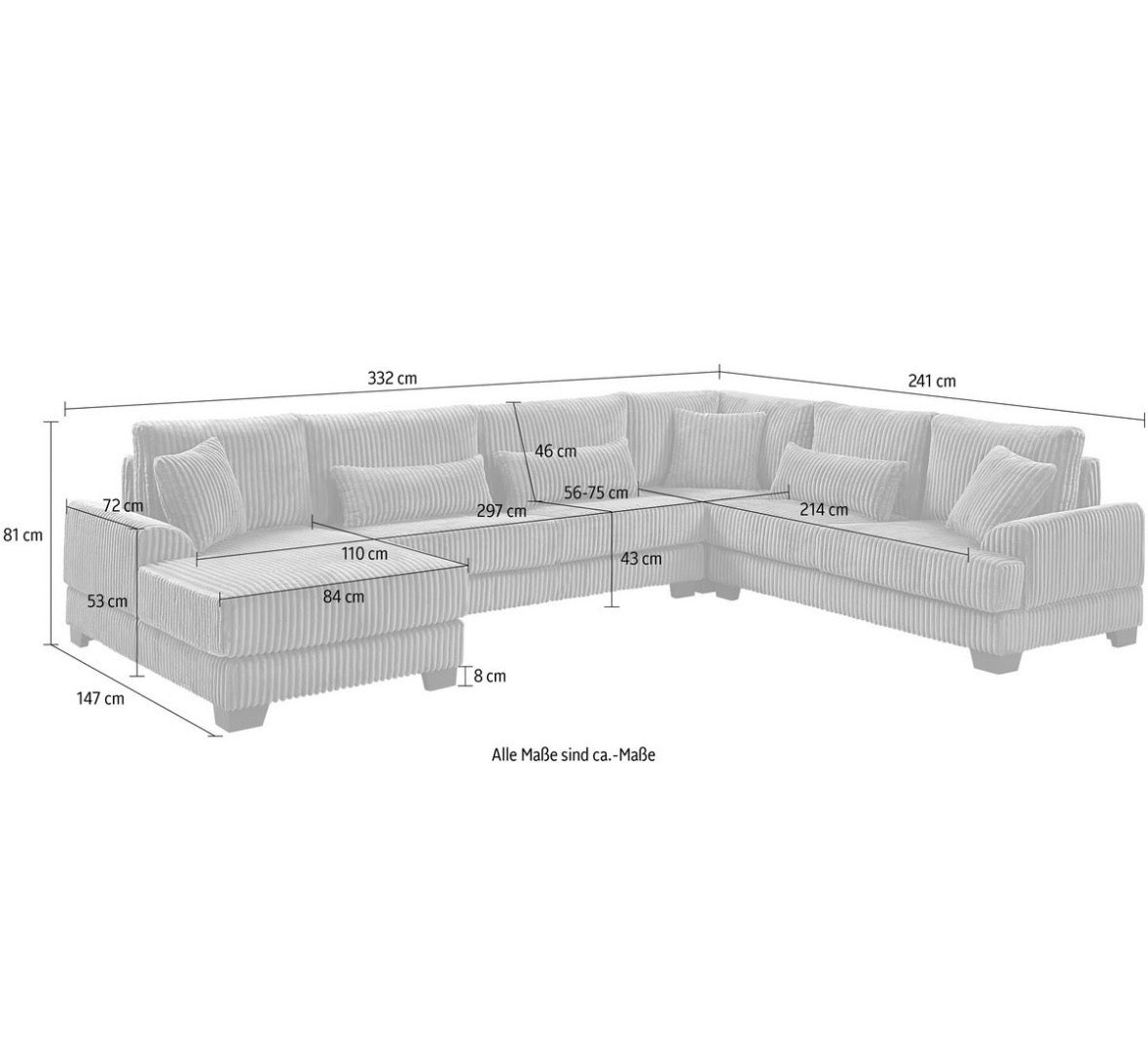 Wohnlandschaft in Breitcord - 332cm Breite | PolsterOase