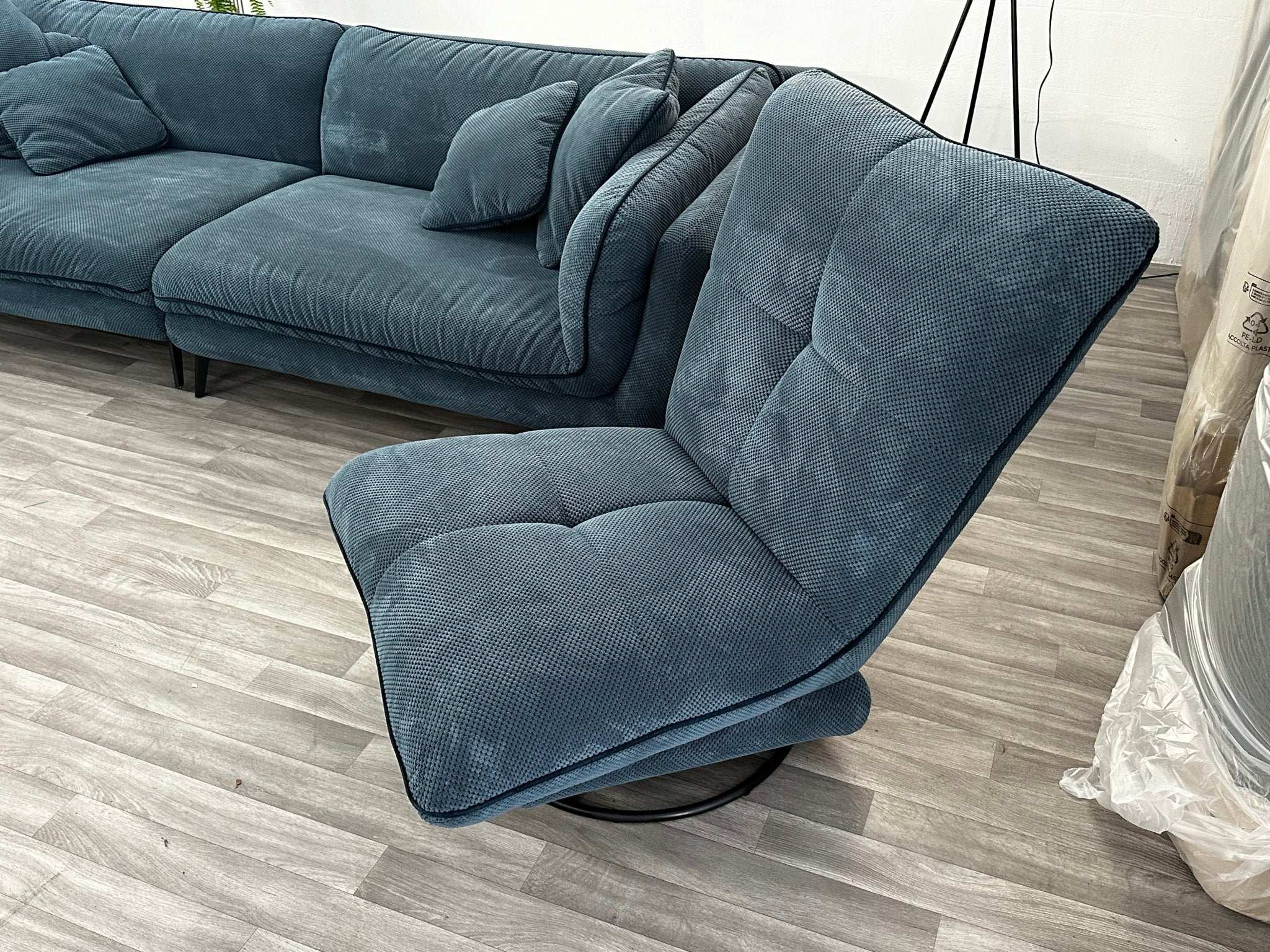 Big Sofa + Sessel / Schaukelsessel in Webstoff Blau - POLSTEROASE