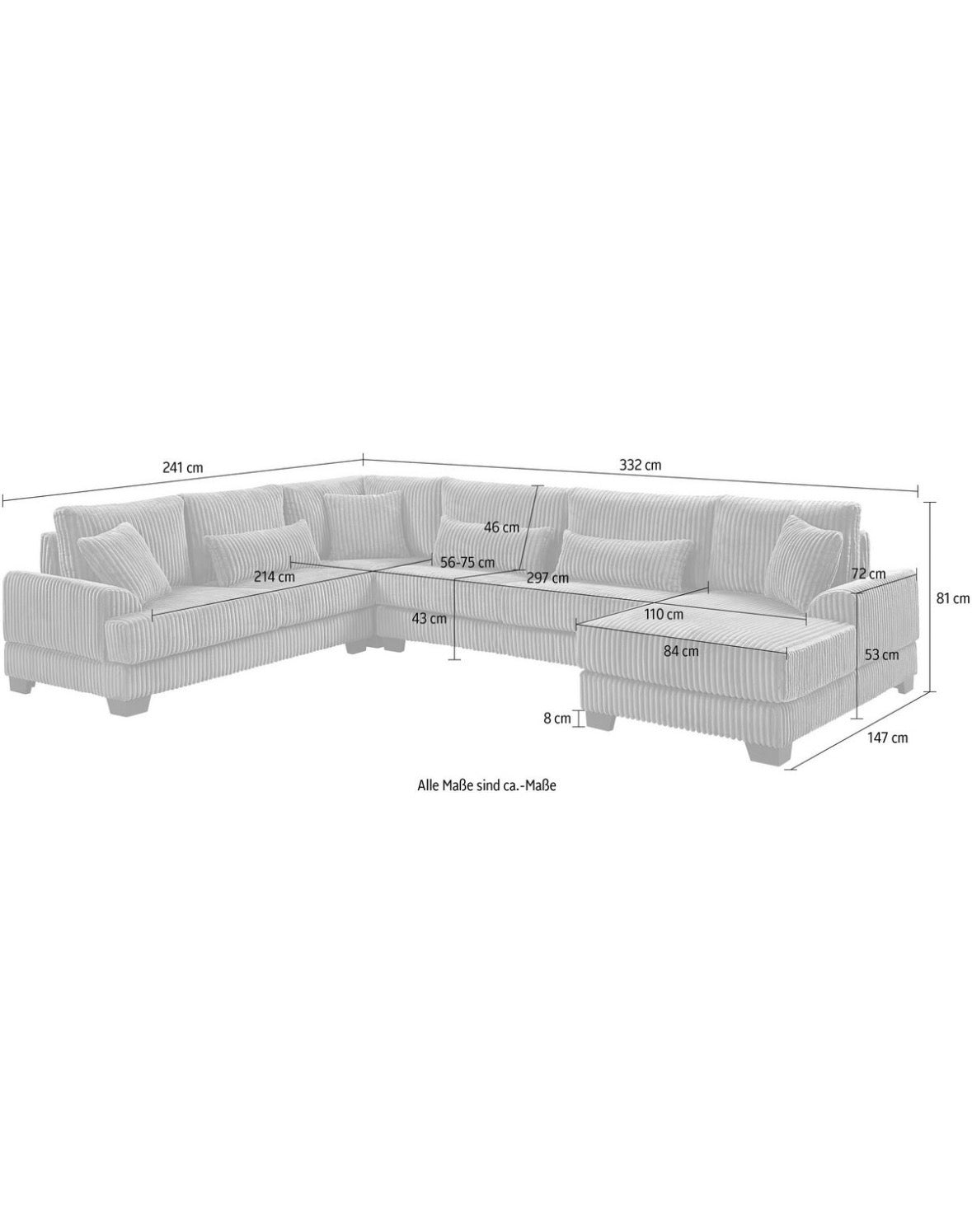 Wohnlandschaft U - Form in Breitcord Anthrazit - POLSTEROASE