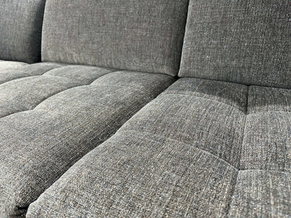 Ecksofa L-Form mit Schlaffunktion, Bettkasten + Relaxfunktion in Webstoff Blau