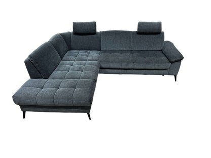 Ecksofa L - Form mit Schlaffunktion + Bettkasten in Webstoff Blaugrau - POLSTEROASE