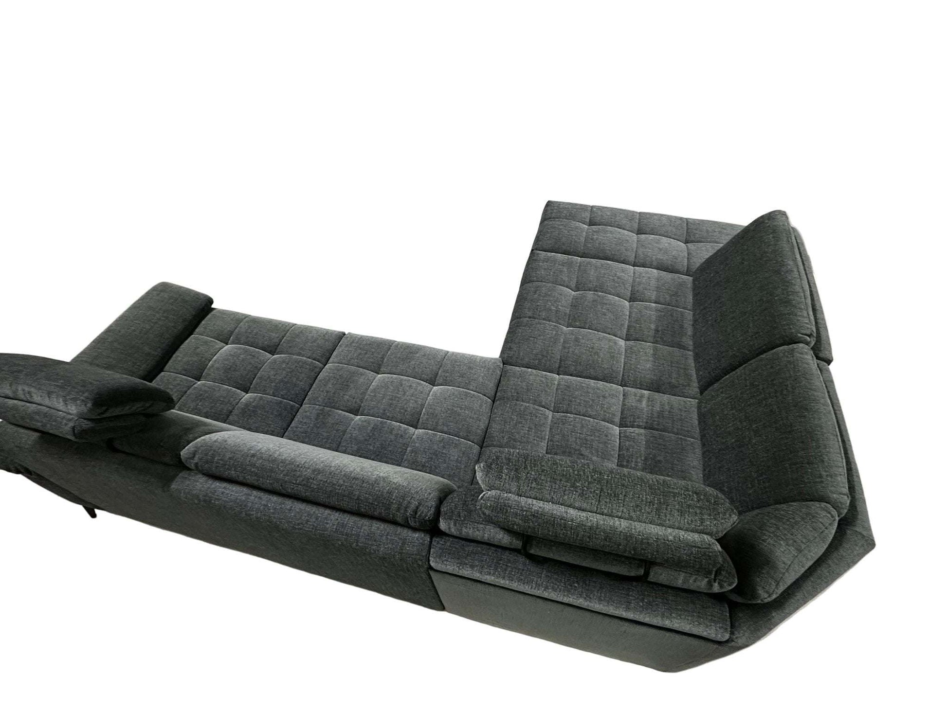 Ecksofa L - Form mit Schlaffunktion + Bettkasten in Webstoff Blaugrau - POLSTEROASE