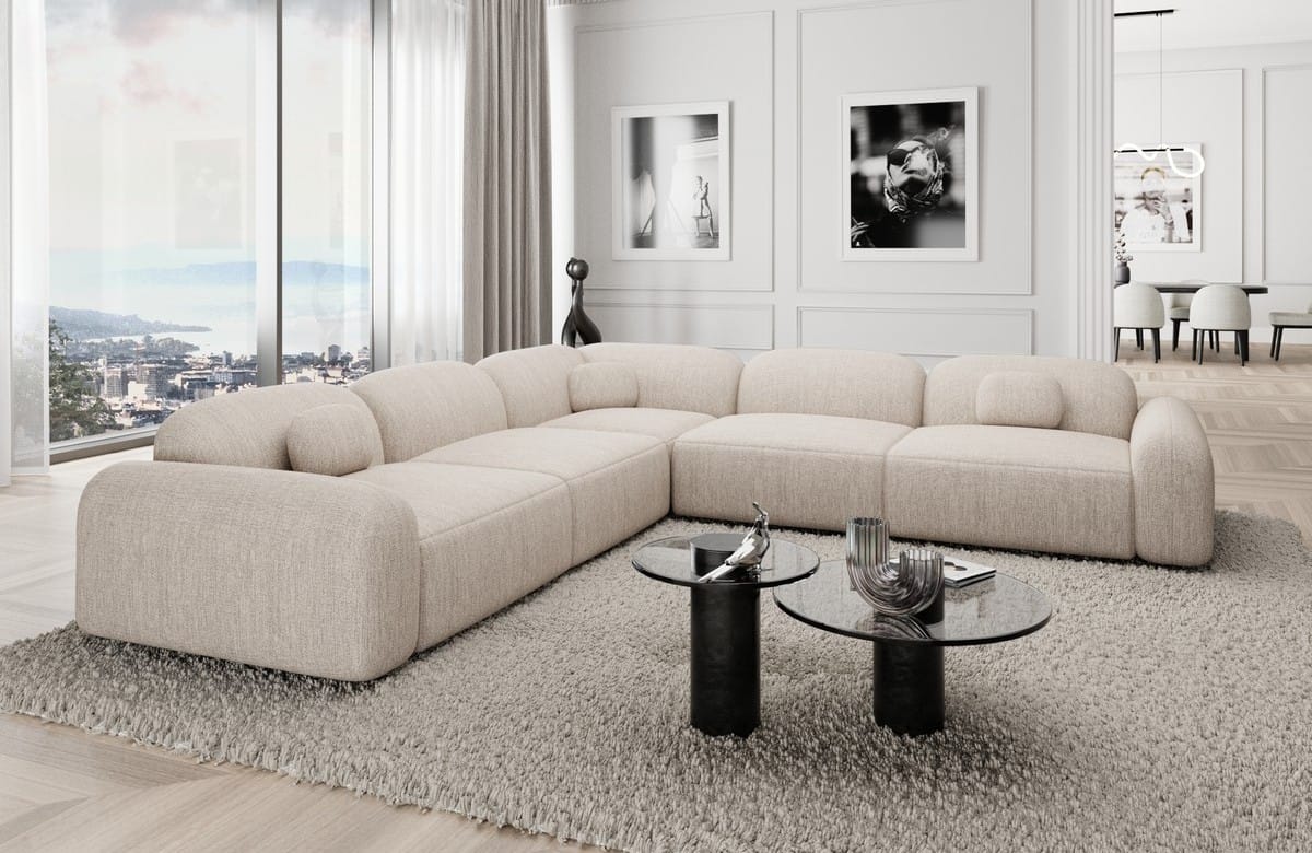 Ecksofa in Struktur Beige, 255 cm Breite