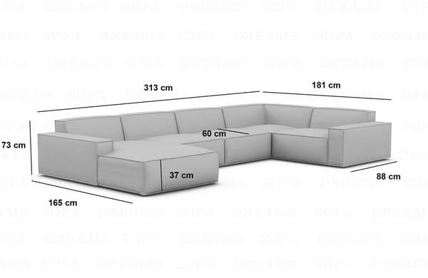 Wohnlandschaft in Samt Dunkelgrau, 313 cm Breite