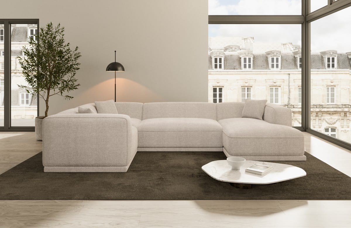 Wohnlandschaft in Struktur Beige, 330 cm Breite