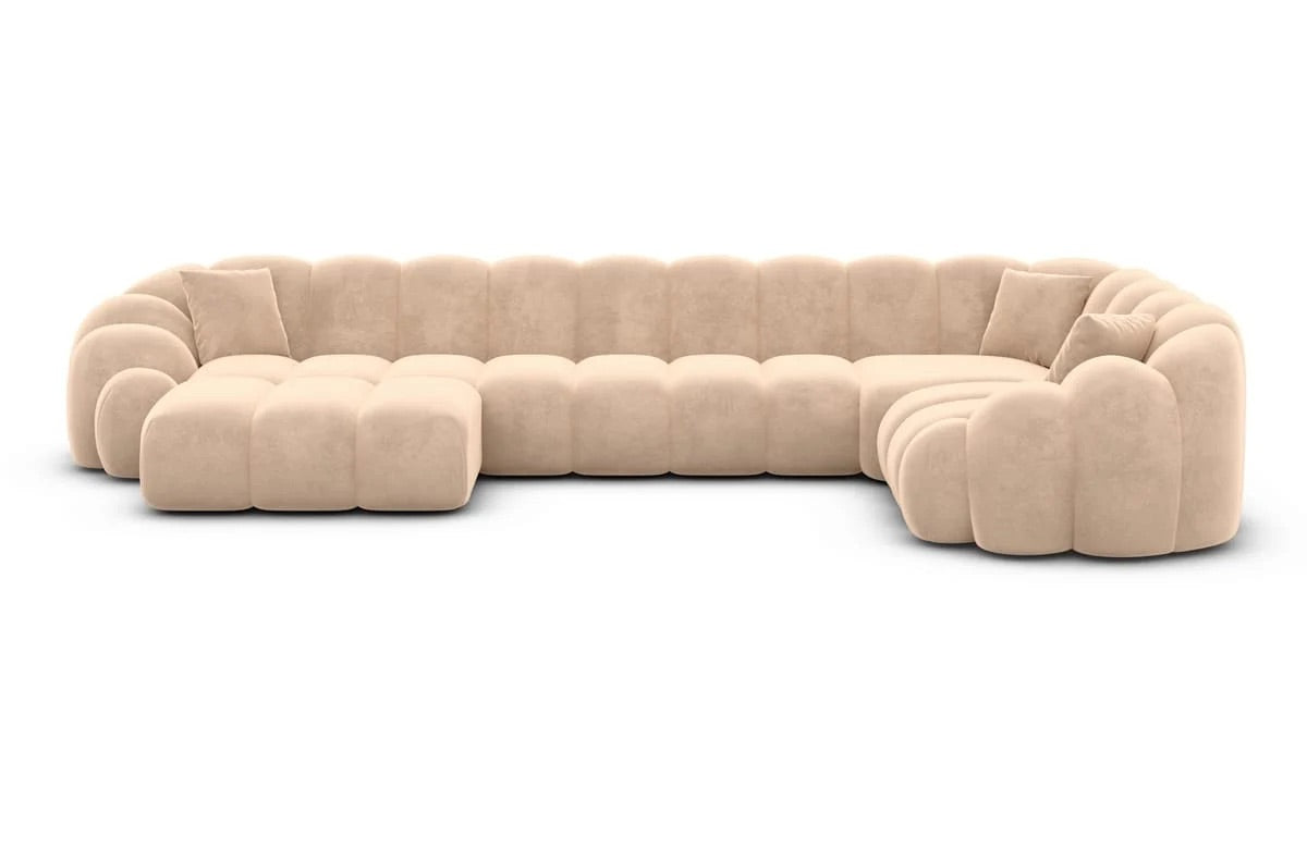Sofa Wohnlandschaft in Samt Beige, 357 cm Breite