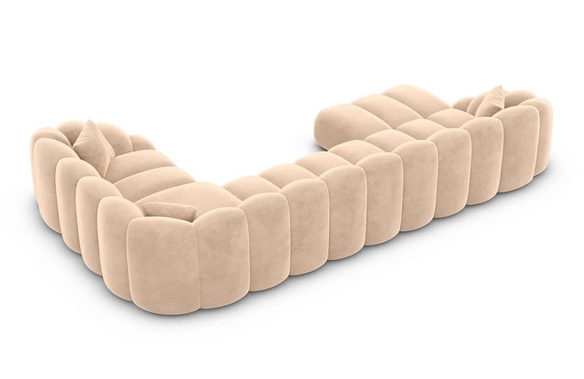 Sofa Wohnlandschaft in Samt Beige, 357 cm Breite