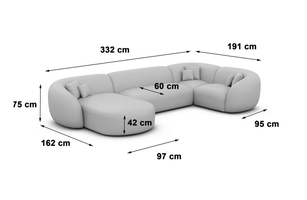Sofa Wohnlandschaft in Struktur, 332 cm Breite