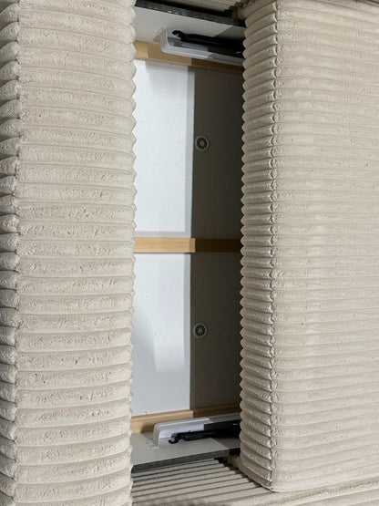 Wohnlandschaft mit Schlaffunktion in Breitcord Beige - POLSTEROASE