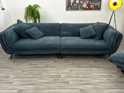 Big Sofa + Sessel / Schaukelsessel in Webstoff Blau - POLSTEROASE