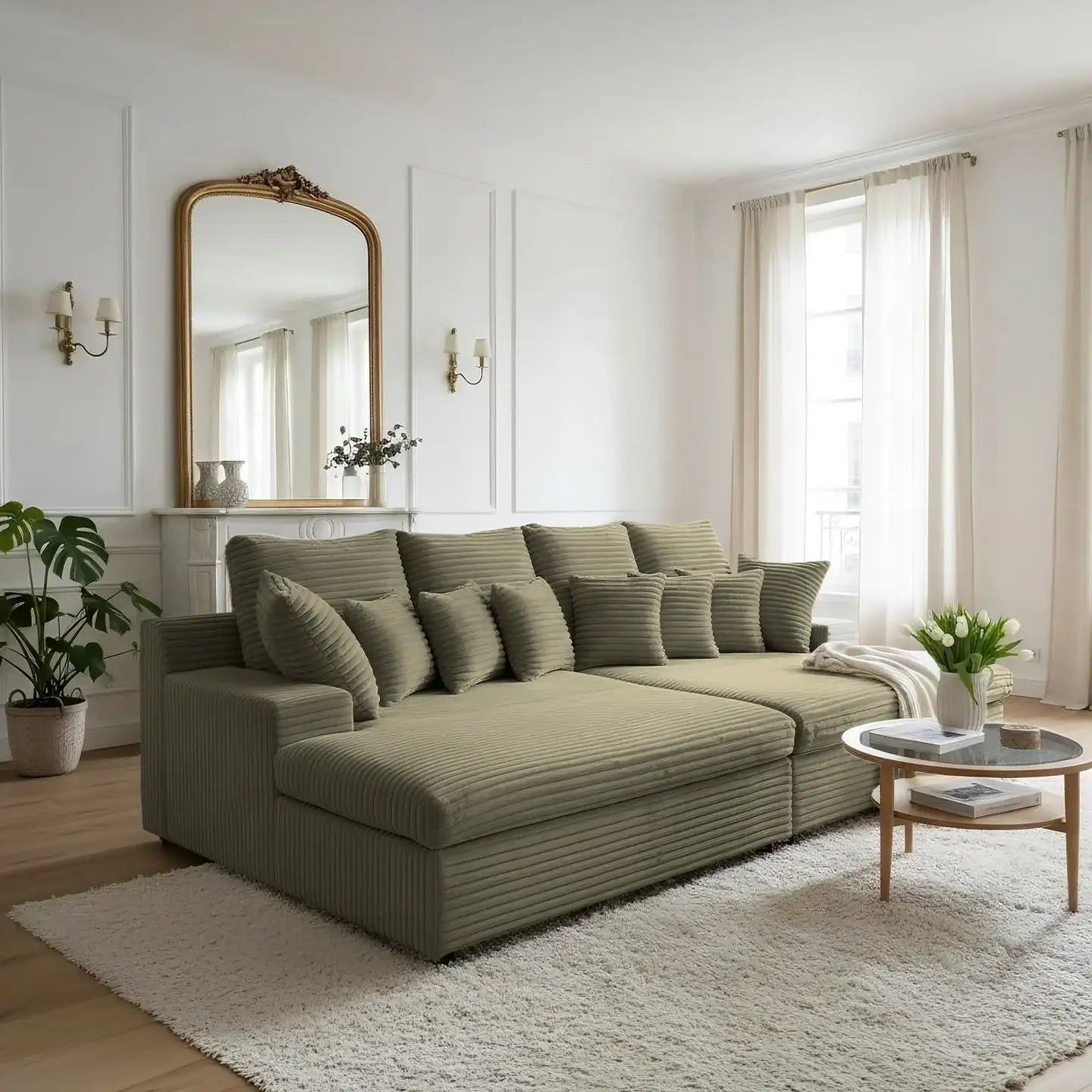 Big Sofa Lazy in Breitcord, 286 cm Breite #Variant_Grün