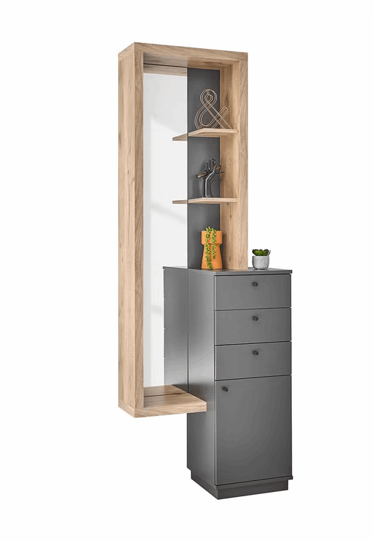 Kommode + Spiegel in Massivholz-Optik, Eiche-Dekor