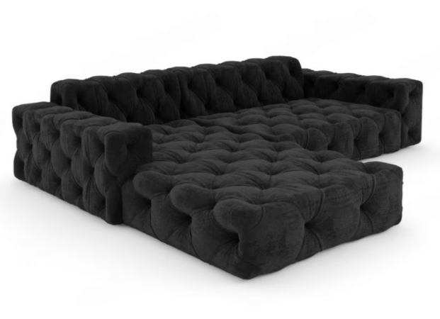 Ecksofa in Samt Schwarz - Chesterfield, 266 cm Breite | PolsterOase