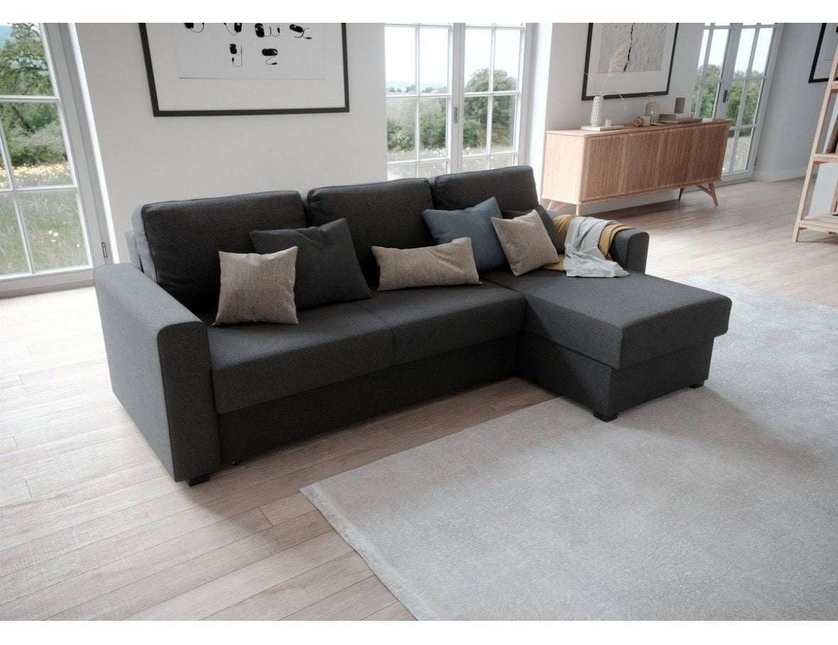 Ecksofa L - Form mit Schlaffunktion und Bettkaten in Anthrazit - POLSTEROASE