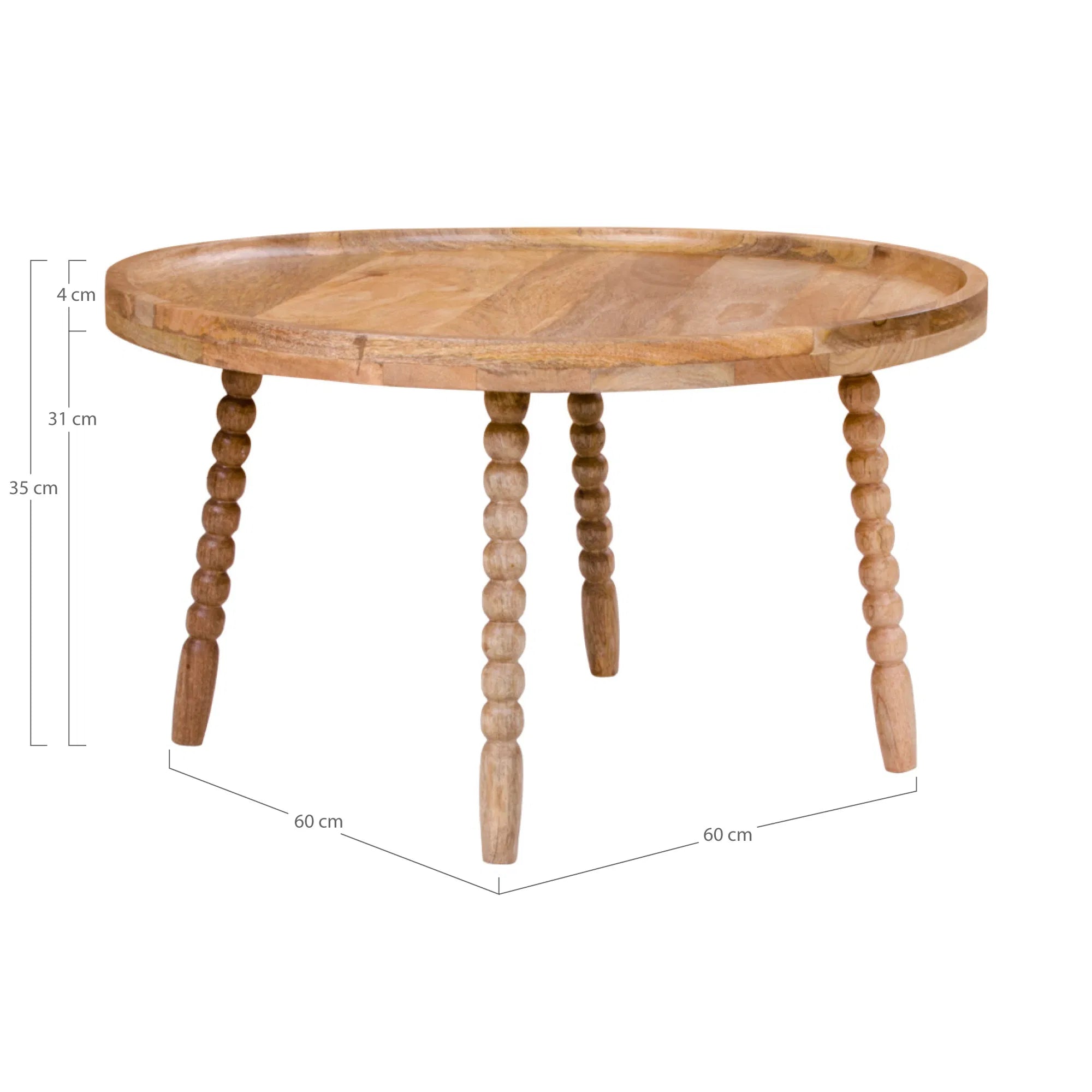 Couchtisch aus Mangoholz Ø60 cm – Runder Beistelltisch im skandinavischen Stil