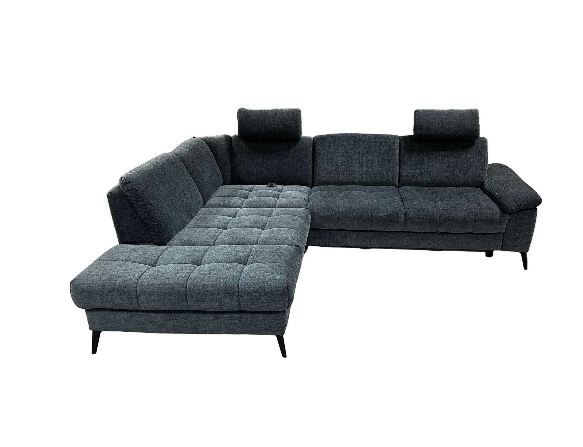 Ecksofa L - Form mit Schlaffunktion + Bettkasten in Webstoff Blaugrau - POLSTEROASE