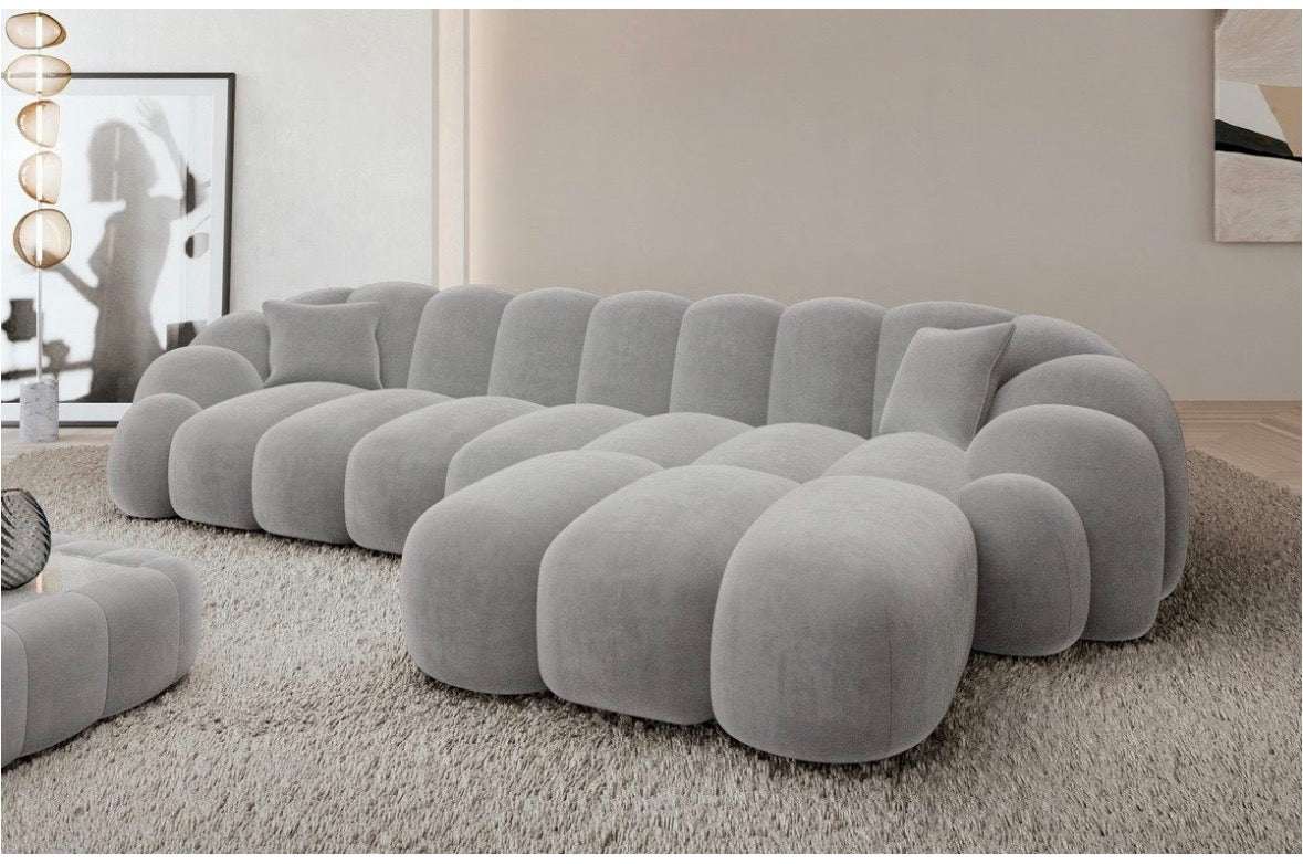 Ecksofa in Samt Light Grey, 299 cm Breite | PolsterOase