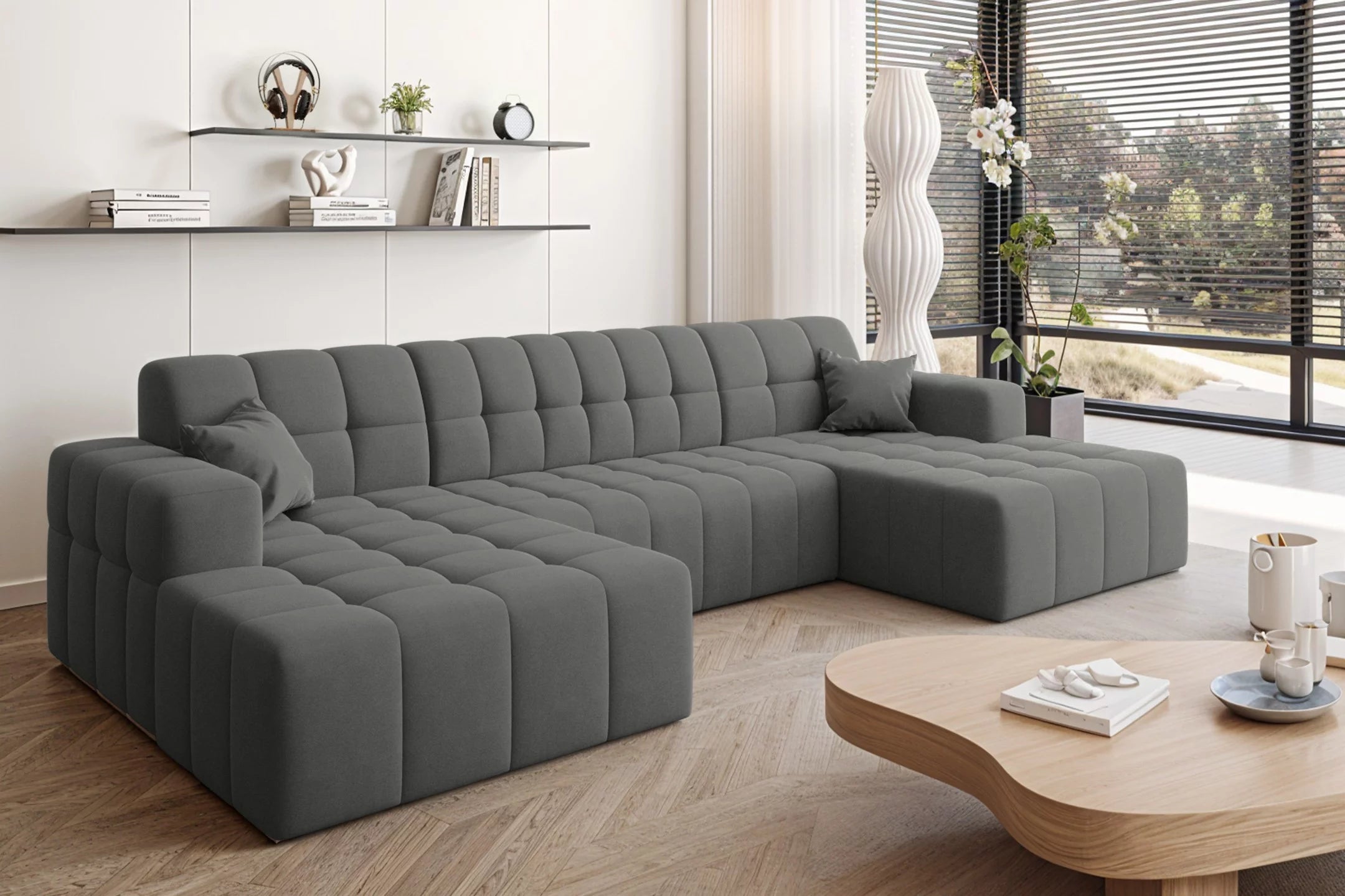 Sofa Wohnlandschaft Nimes in Veloursstoff, 350 cm Breite