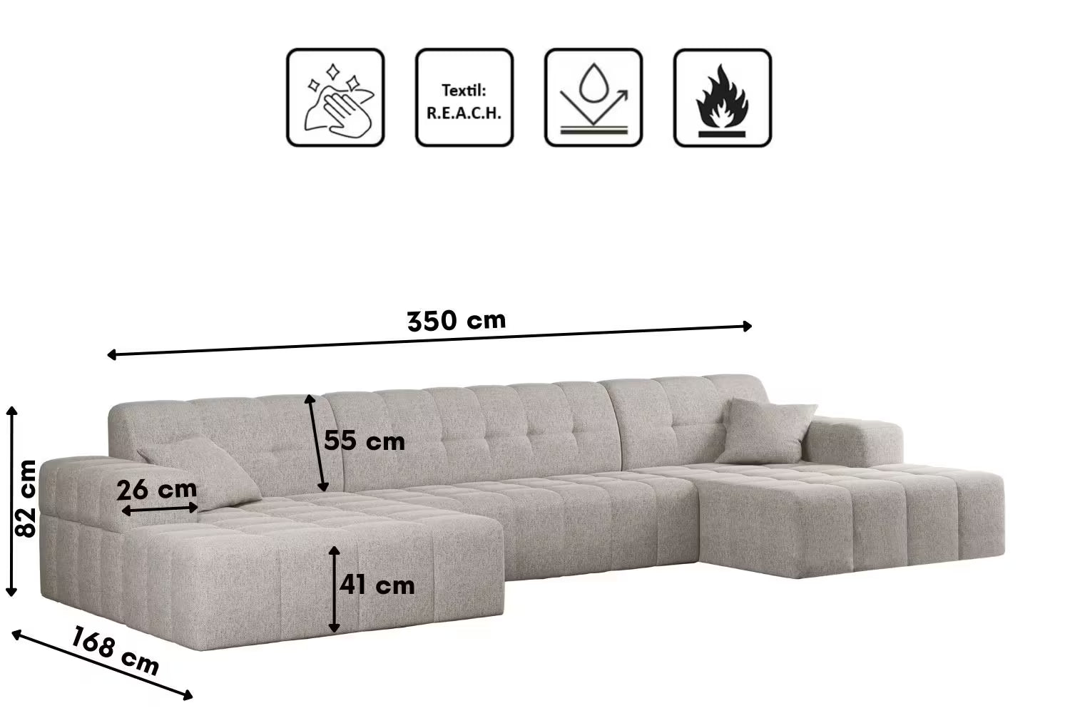 Sofa Wohnlandschaft Nimes in Struktur, 350 cm Breite