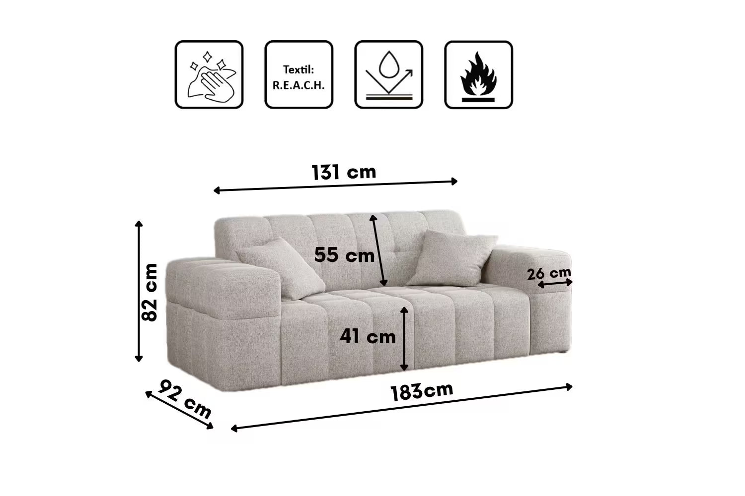 Sofa Nimes in Struktur, 183 cm Breite