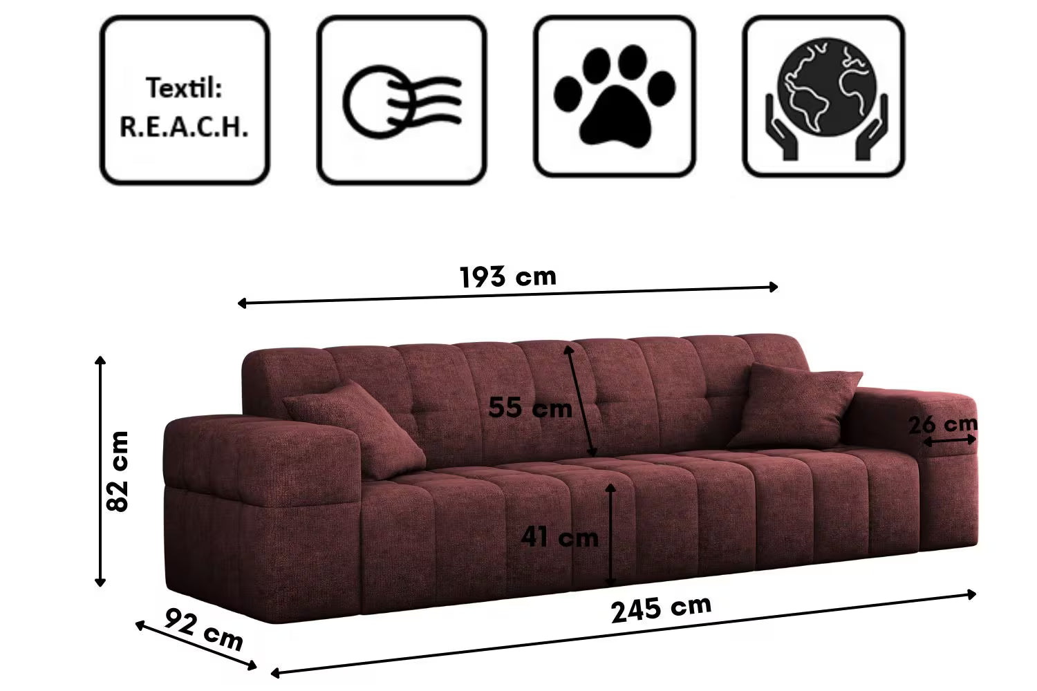 3-Sitzer Sofa Nimes in Teddy, 245 cm Breite