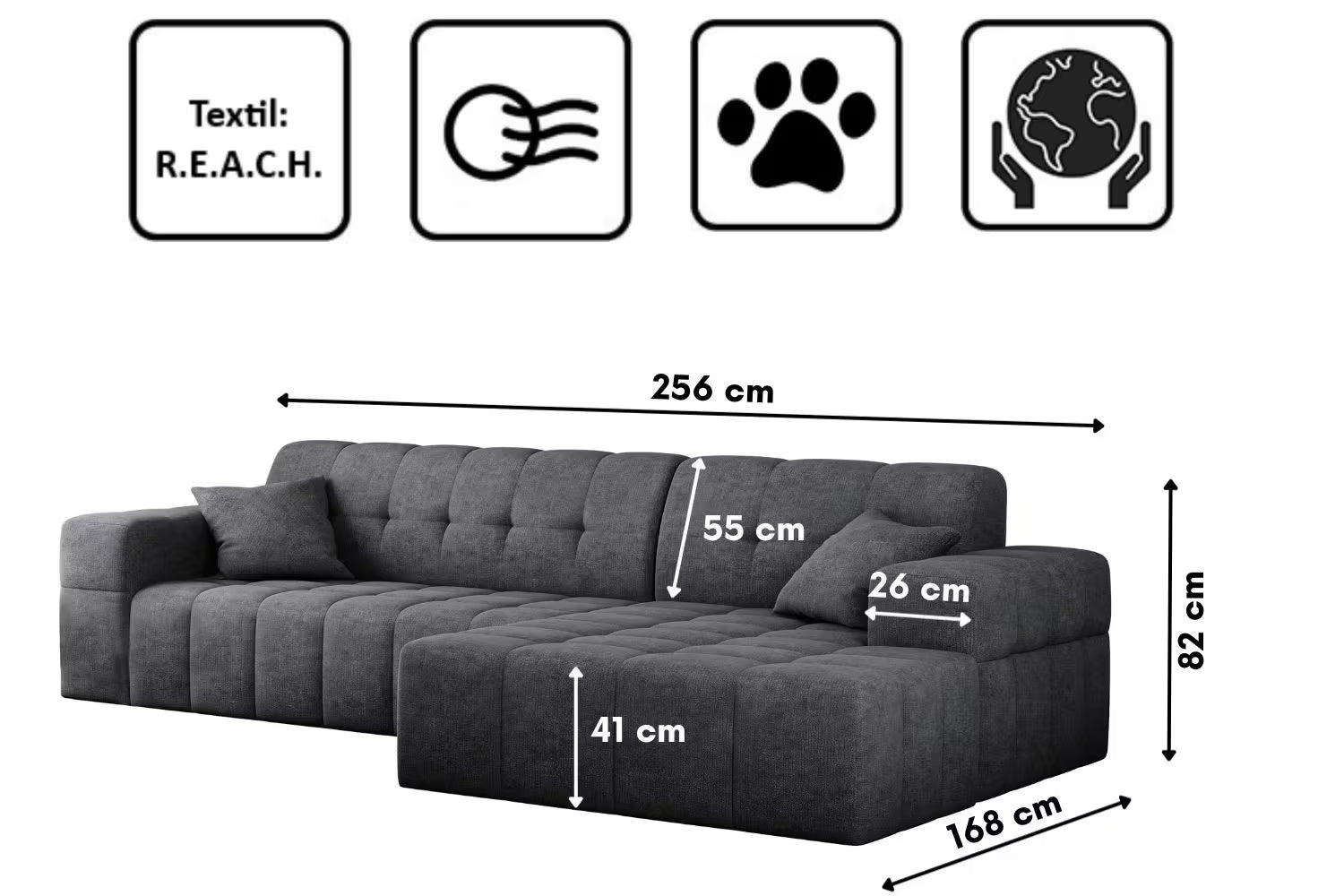 Ecksofa Nimes (re) in Teddy, 265 cm Breite