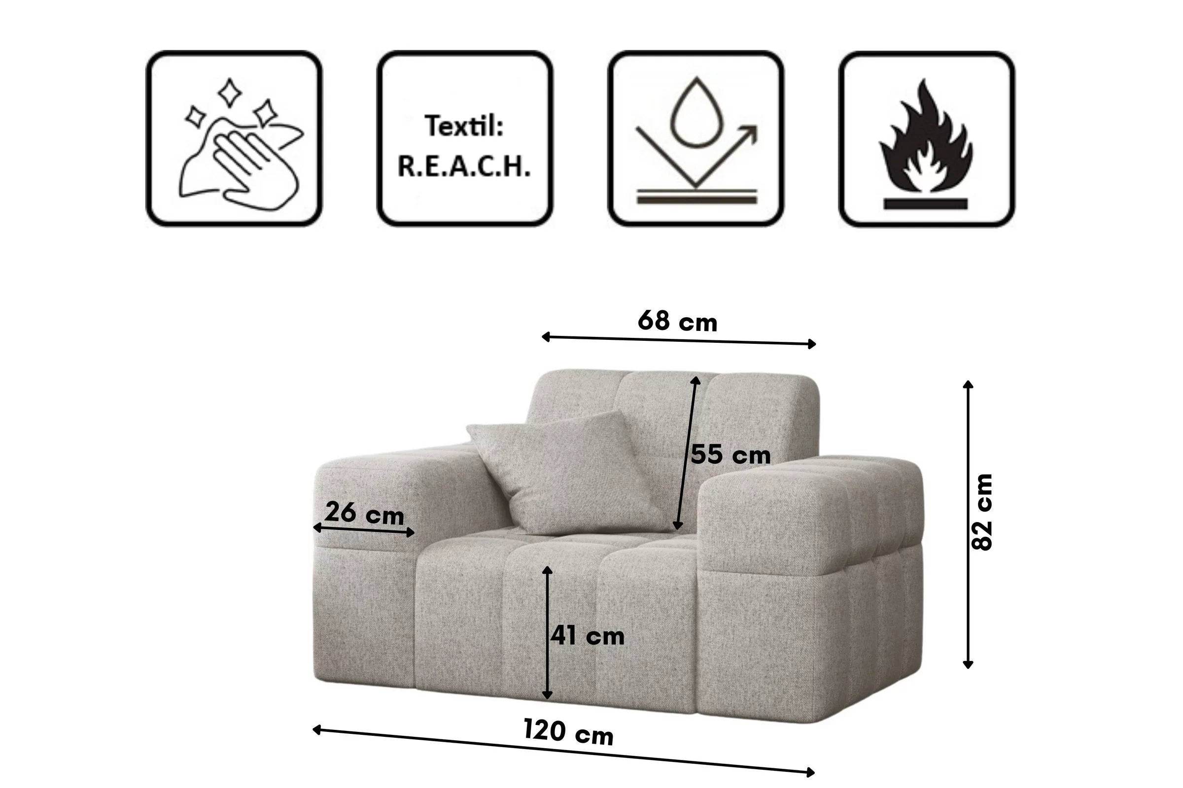 Sessel Nimes in Struktur, 120 cm Breite