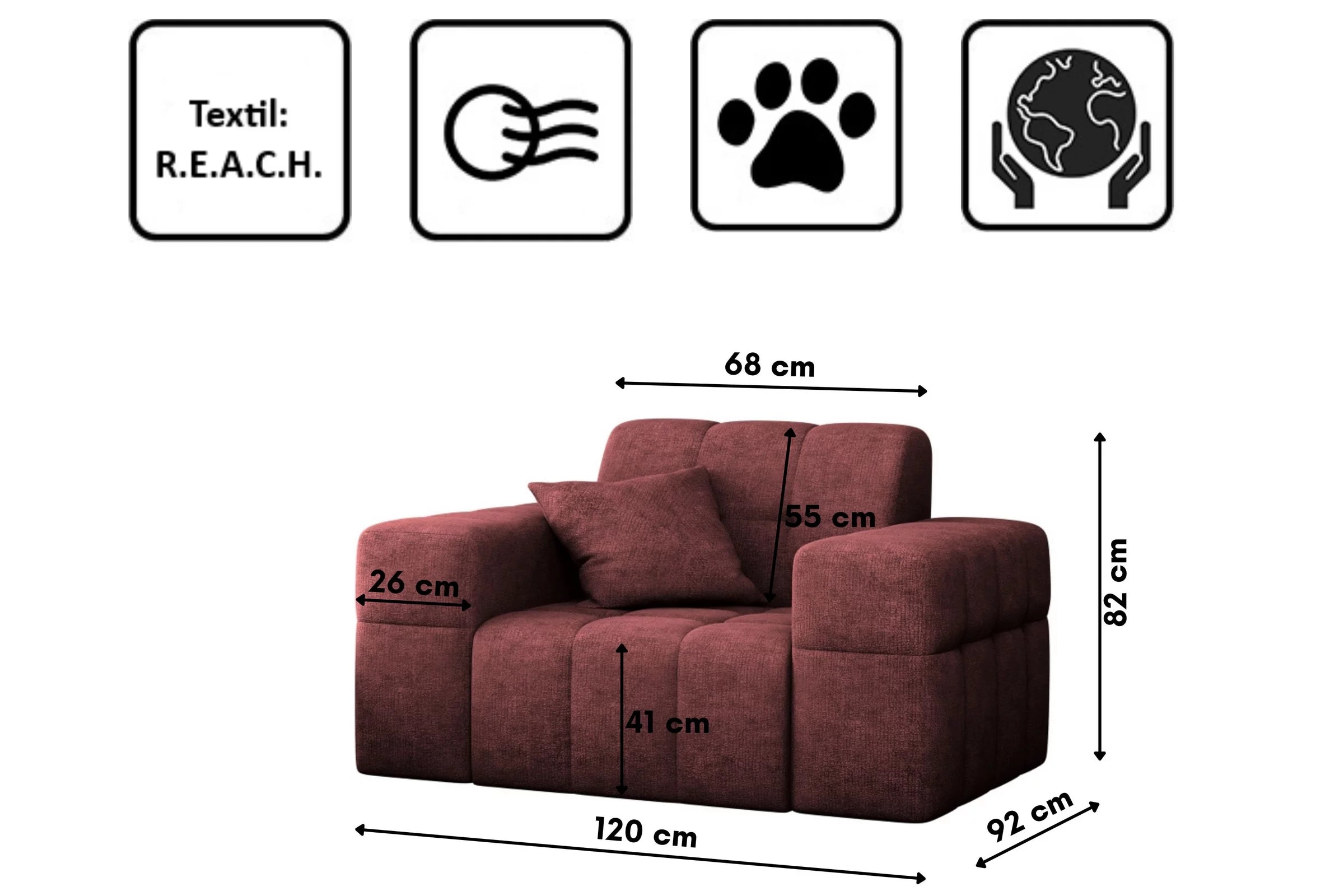 Sessel Nimes in Teddy, 120 cm Breite