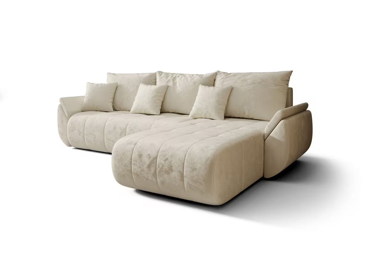 Ecksofa in Samt Beige, 280 cm Breite