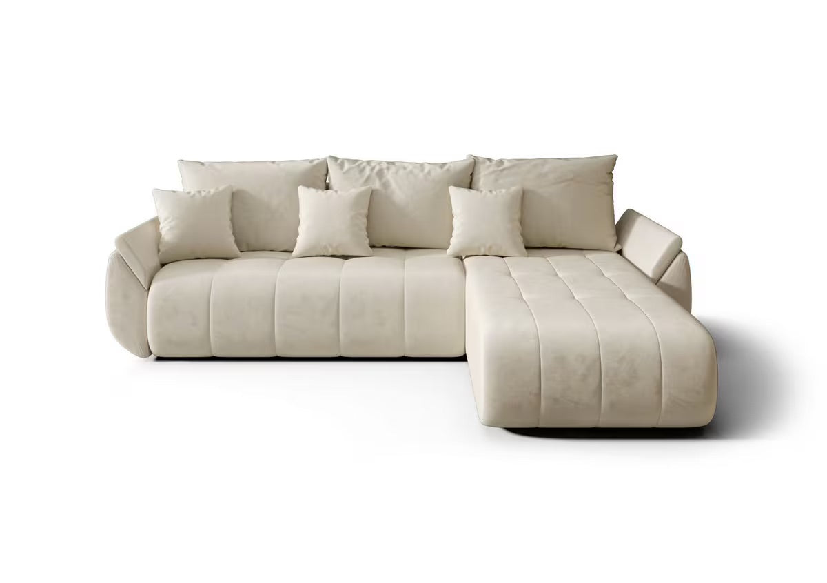 Ecksofa in Samt Beige, 280 cm Breite