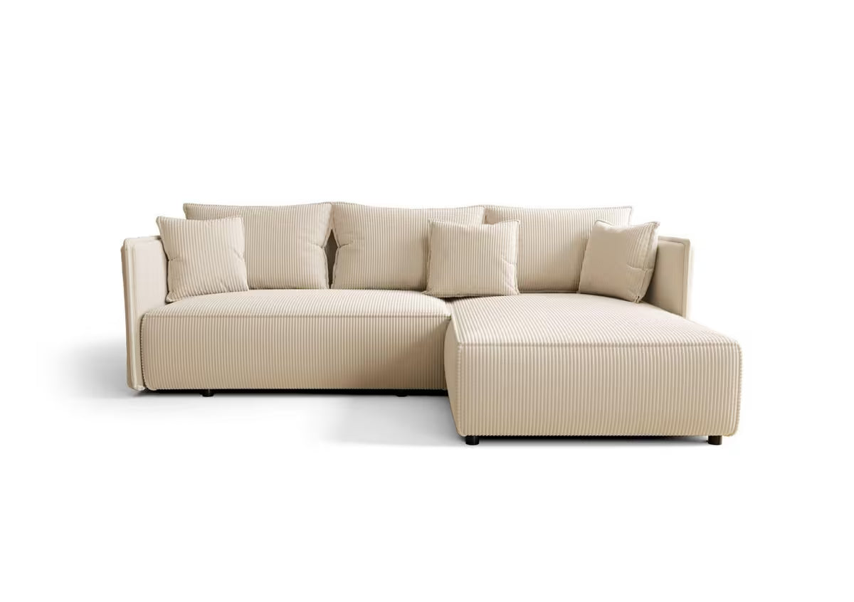 Ecksofa in Cord Beige, 245 cm Breite