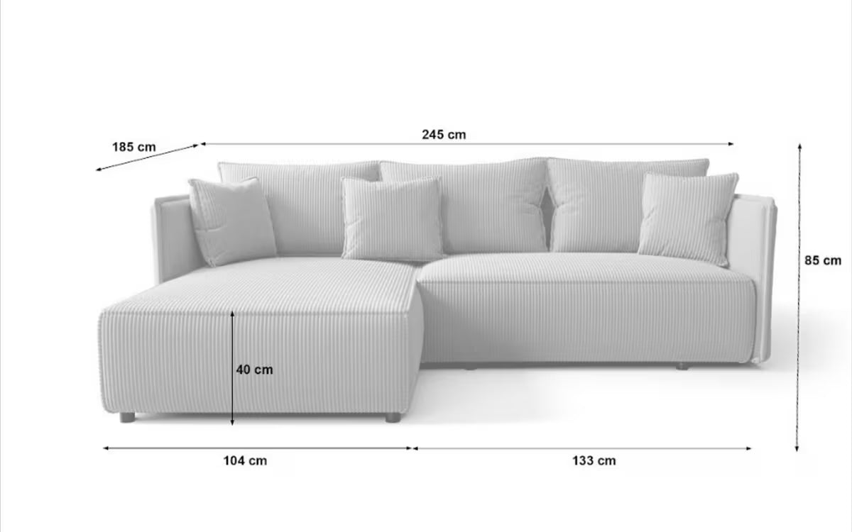 Ecksofa in Cord Anthrazit, 245 cm Breite